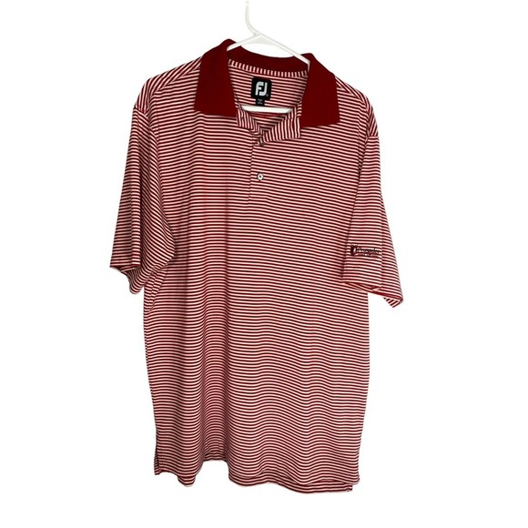 FJ FootJoy Men's Size L Red White Stripe Moisture Wicking Golf Polo Shirt - Picture 1 of 12